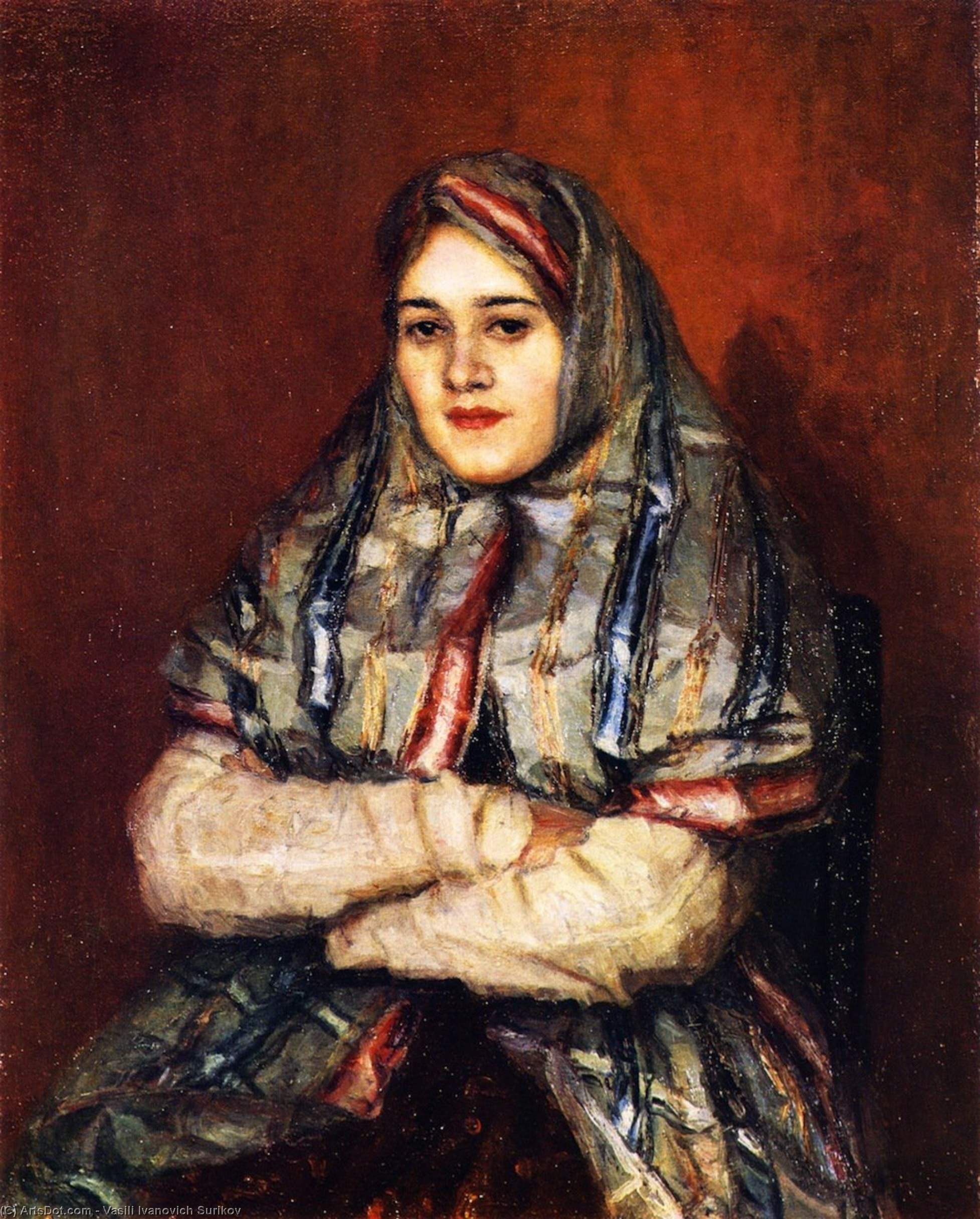 Wikioo.org - The Encyclopedia of Fine Arts - Painting, Artwork by Vasili Ivanovich Surikov - Townswoman (also known as A. Yemelyanova, née Schreider)