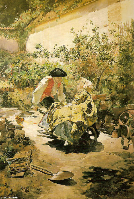 Wikioo.org - The Encyclopedia of Fine Arts - Painting, Artwork by Emilio Sala Y Frances - Trabajando en el Jardin