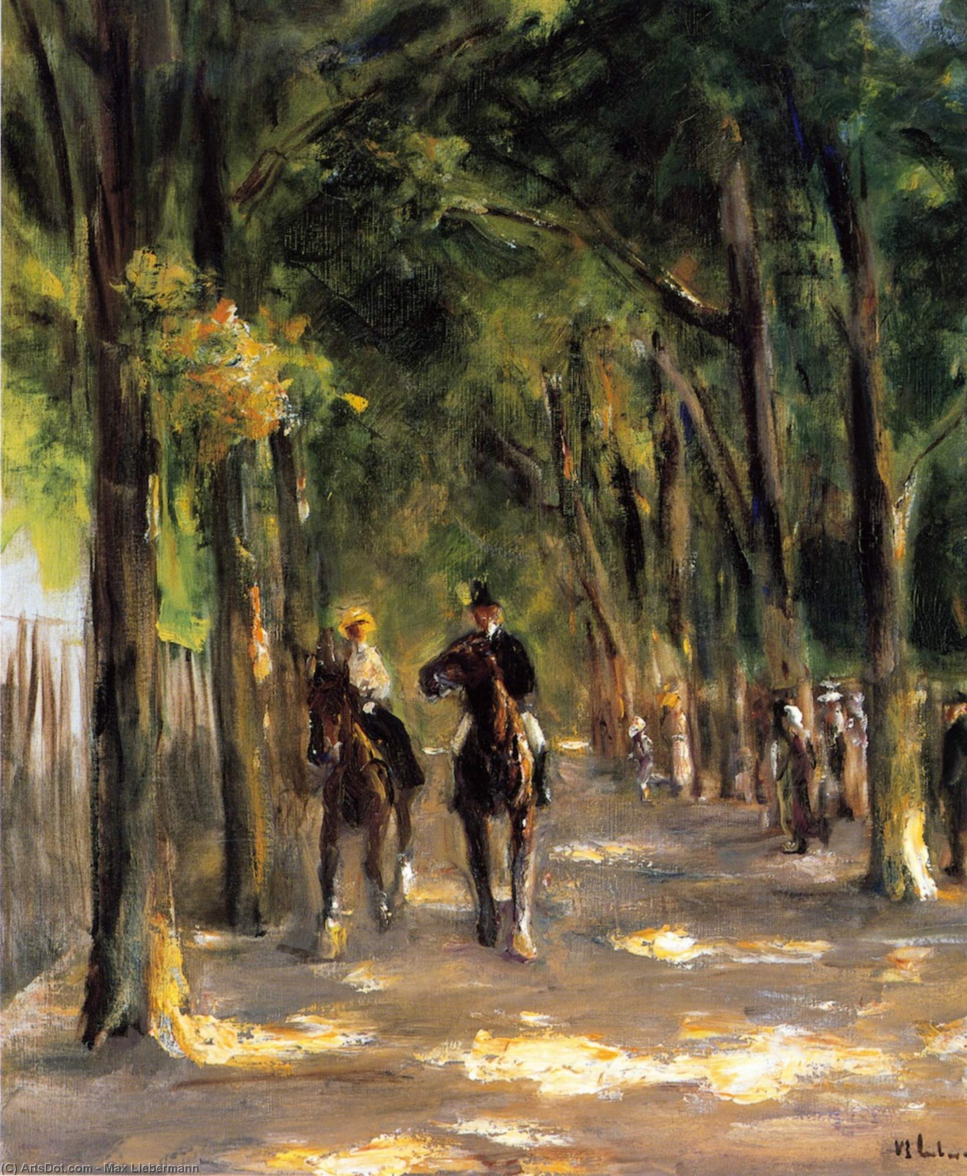 WikiOO.org - Encyclopedia of Fine Arts - Maľba, Artwork Max Liebermann - Tree-Lined Avenue with Two Horseback Riders