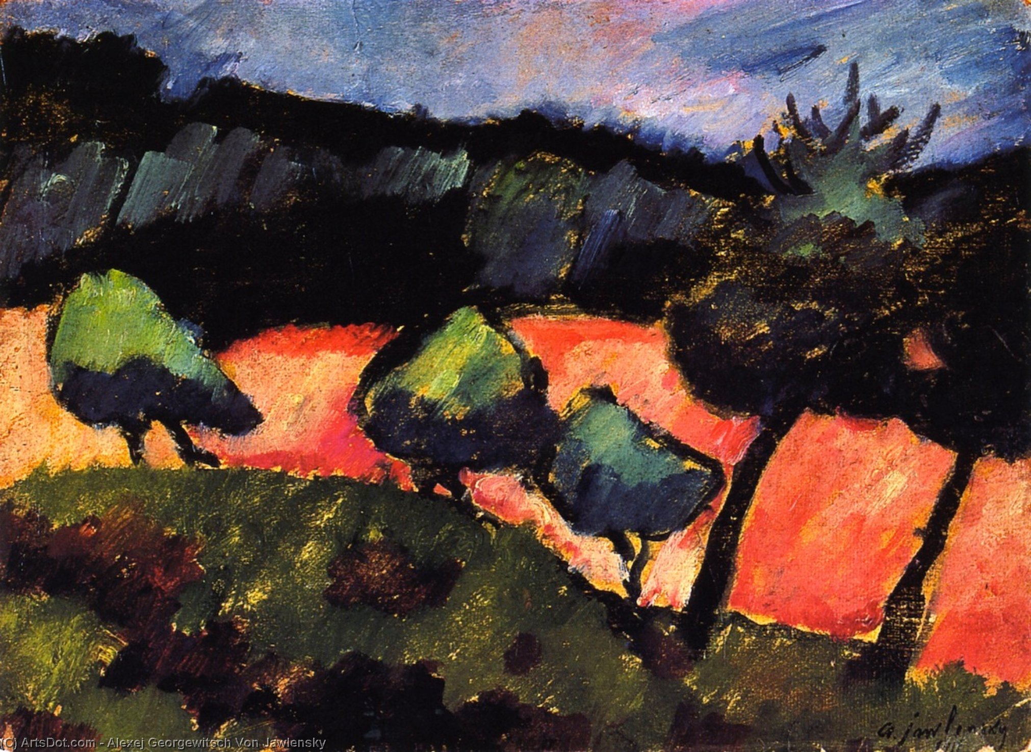 Wikioo.org - The Encyclopedia of Fine Arts - Painting, Artwork by Alexej Georgewitsch Von Jawlensky - Trees and Dunes at Prerow