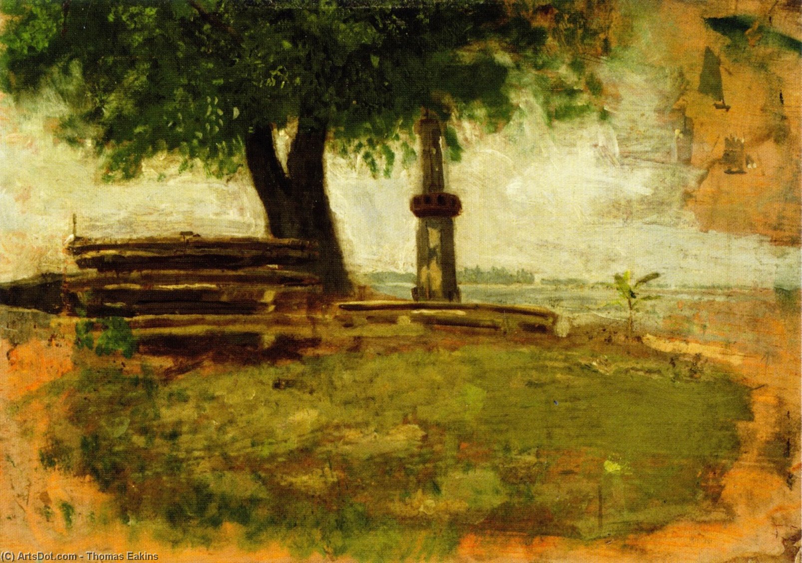 Wikioo.org - The Encyclopedia of Fine Arts - Painting, Artwork by Thomas Eakins - The Tree (Study for Mending the Net)