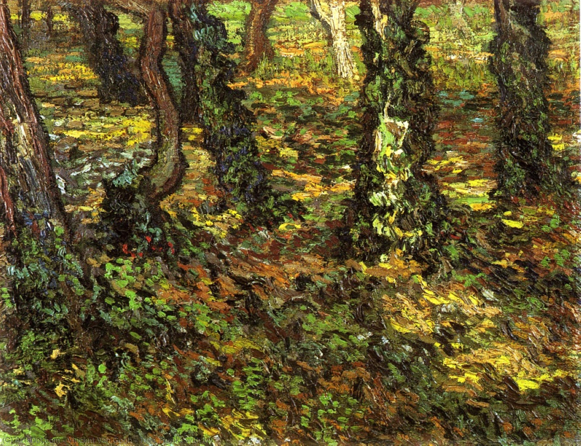 WikiOO.org - Encyclopedia of Fine Arts - Maleri, Artwork Vincent Van Gogh - Tree Trunks with Ivy
