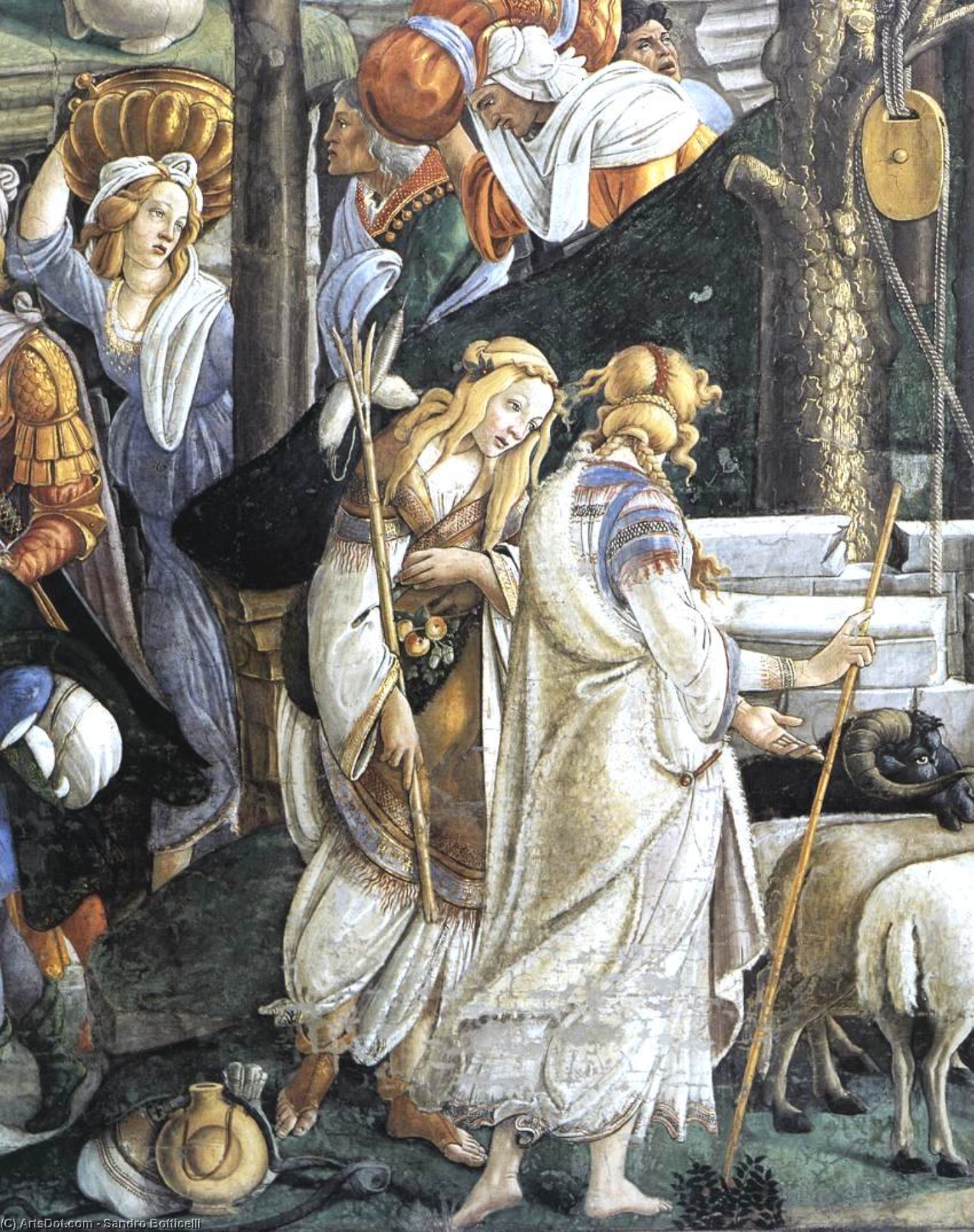 Wikioo.org - The Encyclopedia of Fine Arts - Painting, Artwork by Sandro Botticelli - The Trials and Calling of Moses (detail 1) (Cappella Sistina, Vatican)
