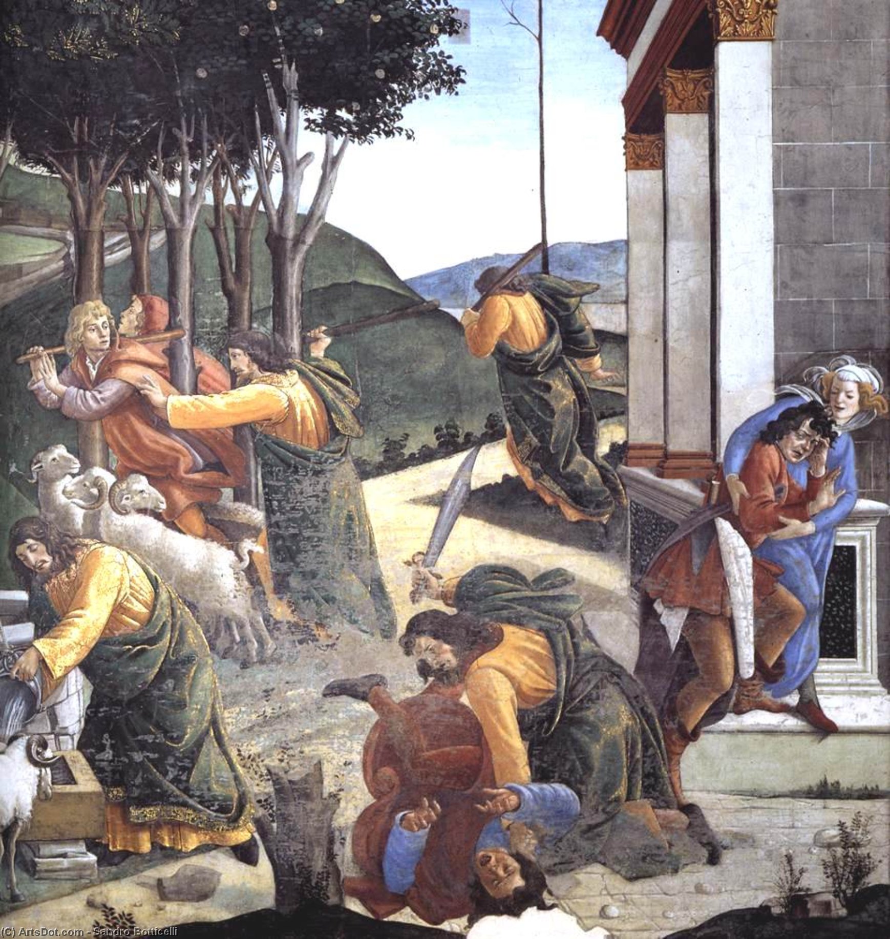 Wikioo.org – L'Enciclopedia delle Belle Arti - Pittura, Opere di Sandro Botticelli - le prove e vocazione di mosè ( particolare 7 ) ( cappella sistina , Vaticano )