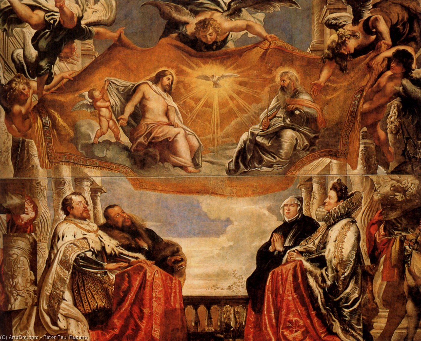 Wikioo.org - The Encyclopedia of Fine Arts - Painting, Artwork by Peter Paul Rubens - The Trinity Adored By The Duke of Mantua And His Family