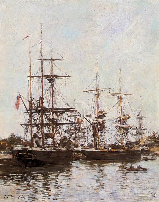 Wikioo.org - สารานุกรมวิจิตรศิลป์ - จิตรกรรม Eugène Louis Boudin - Trouville Harbor