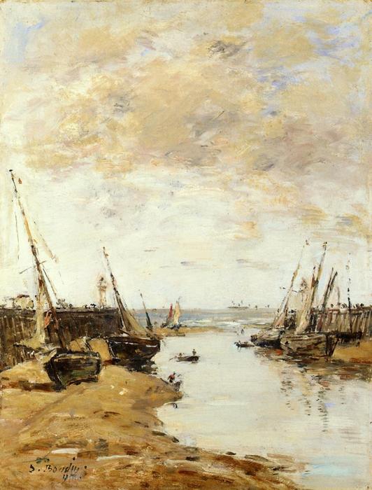 Wikioo.org - The Encyclopedia of Fine Arts - Painting, Artwork by Eugène Louis Boudin - Trouville, the Jetties, Low Tide
