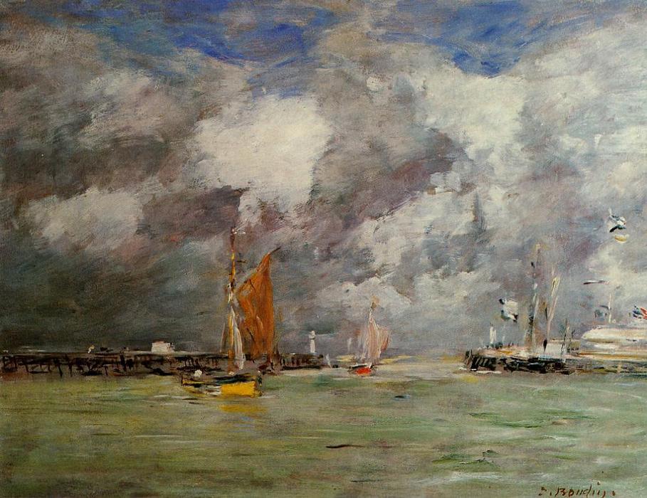 Wikioo.org - สารานุกรมวิจิตรศิลป์ - จิตรกรรม Eugène Louis Boudin - Trouville, the Jettys, High Tide