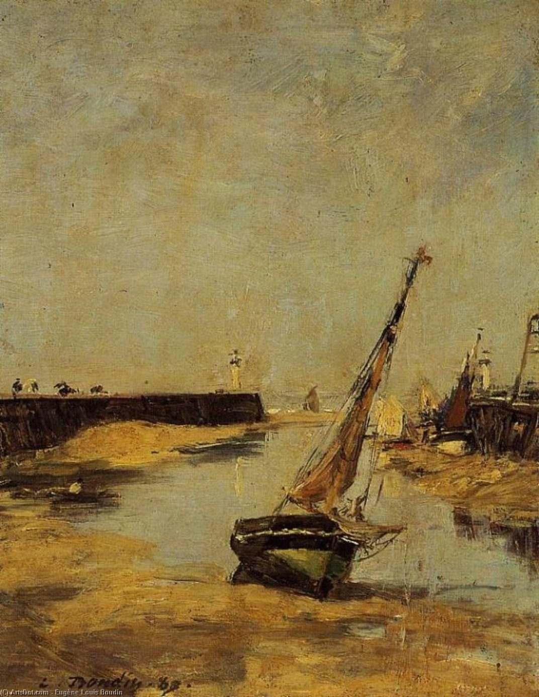Wikioo.org - The Encyclopedia of Fine Arts - Painting, Artwork by Eugène Louis Boudin - Trouville, the Jettys, Low Tide