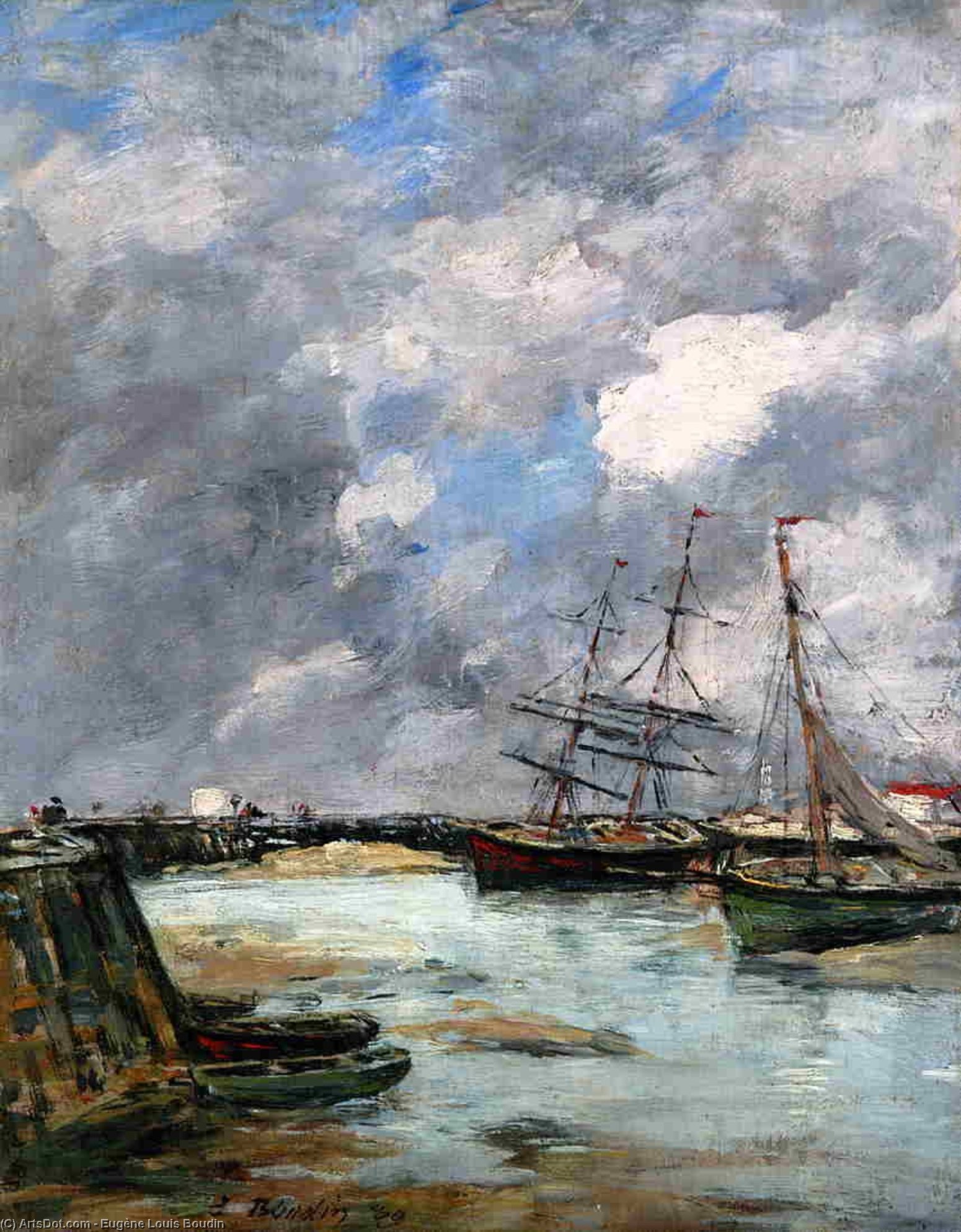 Wikioo.org - The Encyclopedia of Fine Arts - Painting, Artwork by Eugène Louis Boudin - Trouville, the Jettys, Low Tide