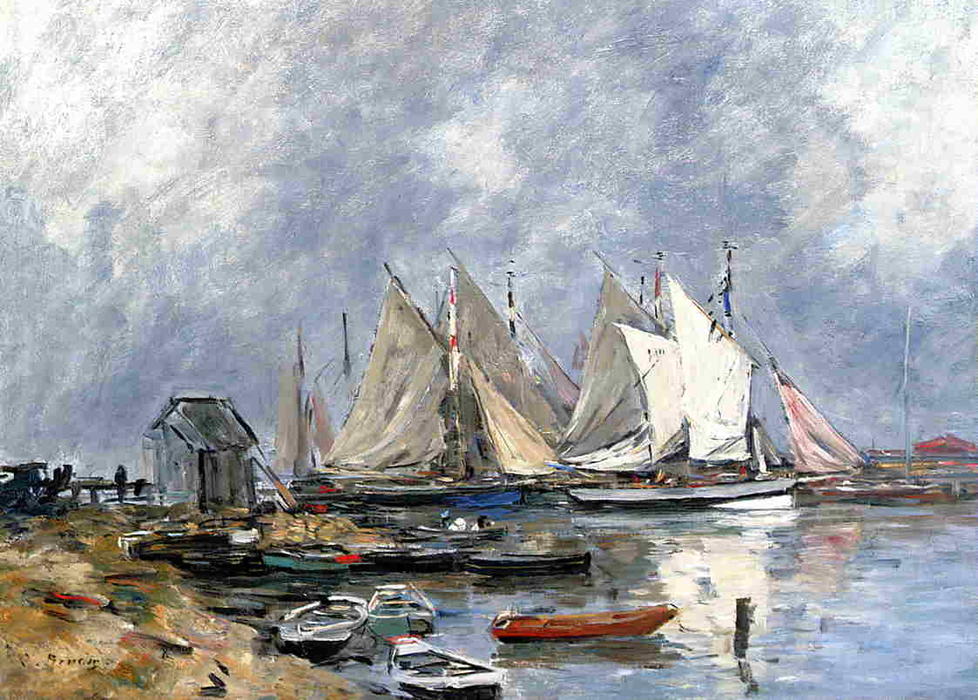 Wikioo.org - The Encyclopedia of Fine Arts - Painting, Artwork by Eugène Louis Boudin - Trouville, the Port, Boats and Dinghys