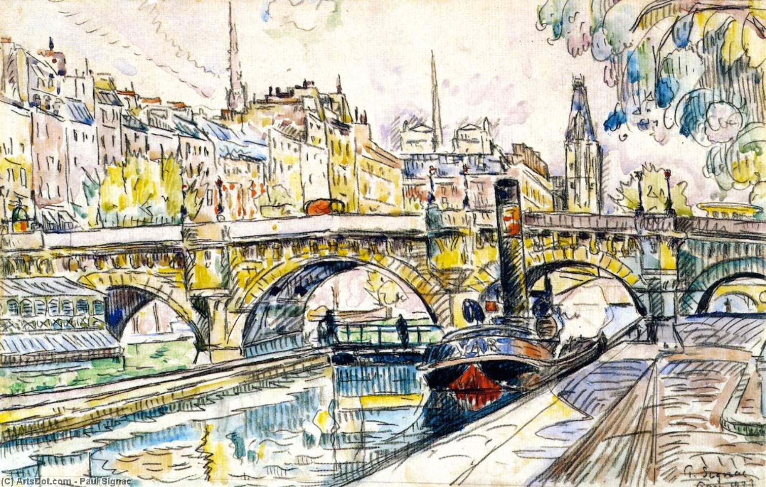 WikiOO.org - Εγκυκλοπαίδεια Καλών Τεχνών - Ζωγραφική, έργα τέχνης Paul Signac - Tugboat at the Pont Neuf, Paris
