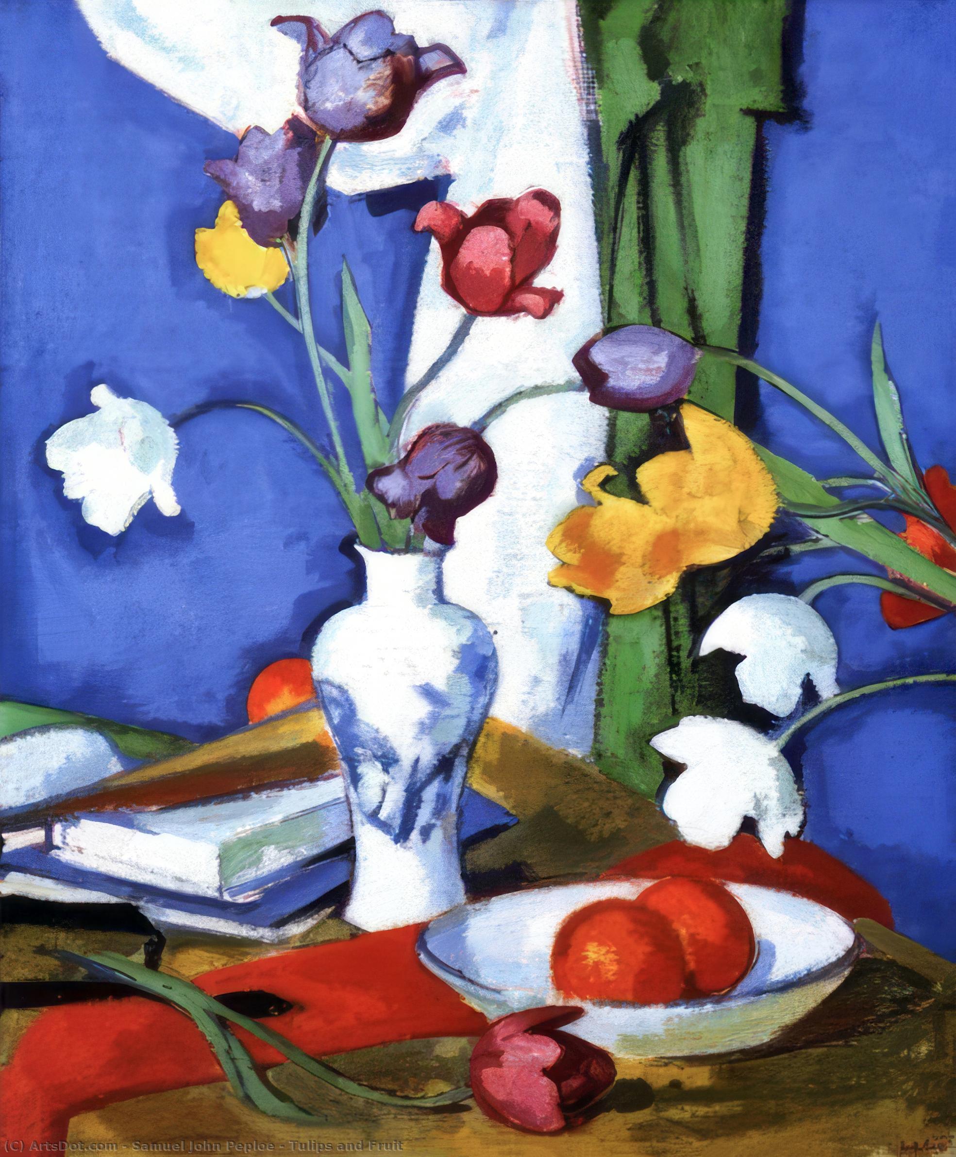 Wikioo.org - The Encyclopedia of Fine Arts - Painting, Artwork by Samuel John Peploe - Tulips and Fruit