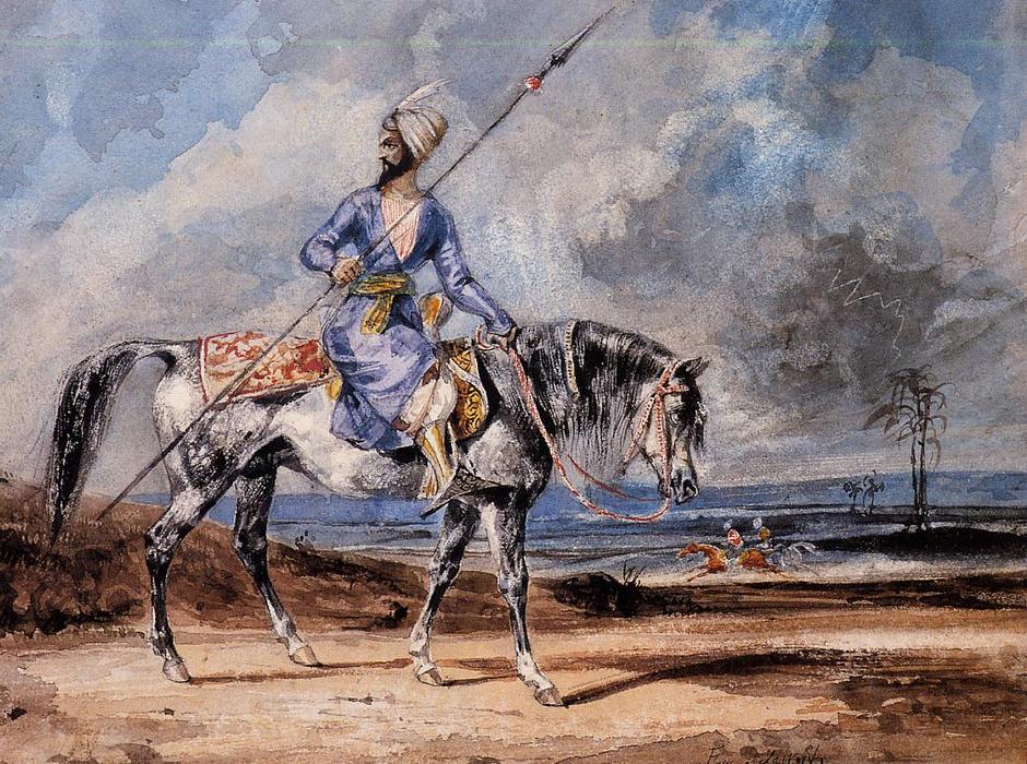 Wikioo.org - The Encyclopedia of Fine Arts - Painting, Artwork by Eugène Delacroix - A Turkish Man on a Grey Horse