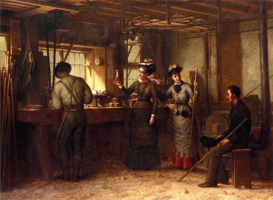 Wikioo.org - The Encyclopedia of Fine Arts - Painting, Artwork by George Henry Hall - The Turners Shop, Palensville, Catskill Mountains