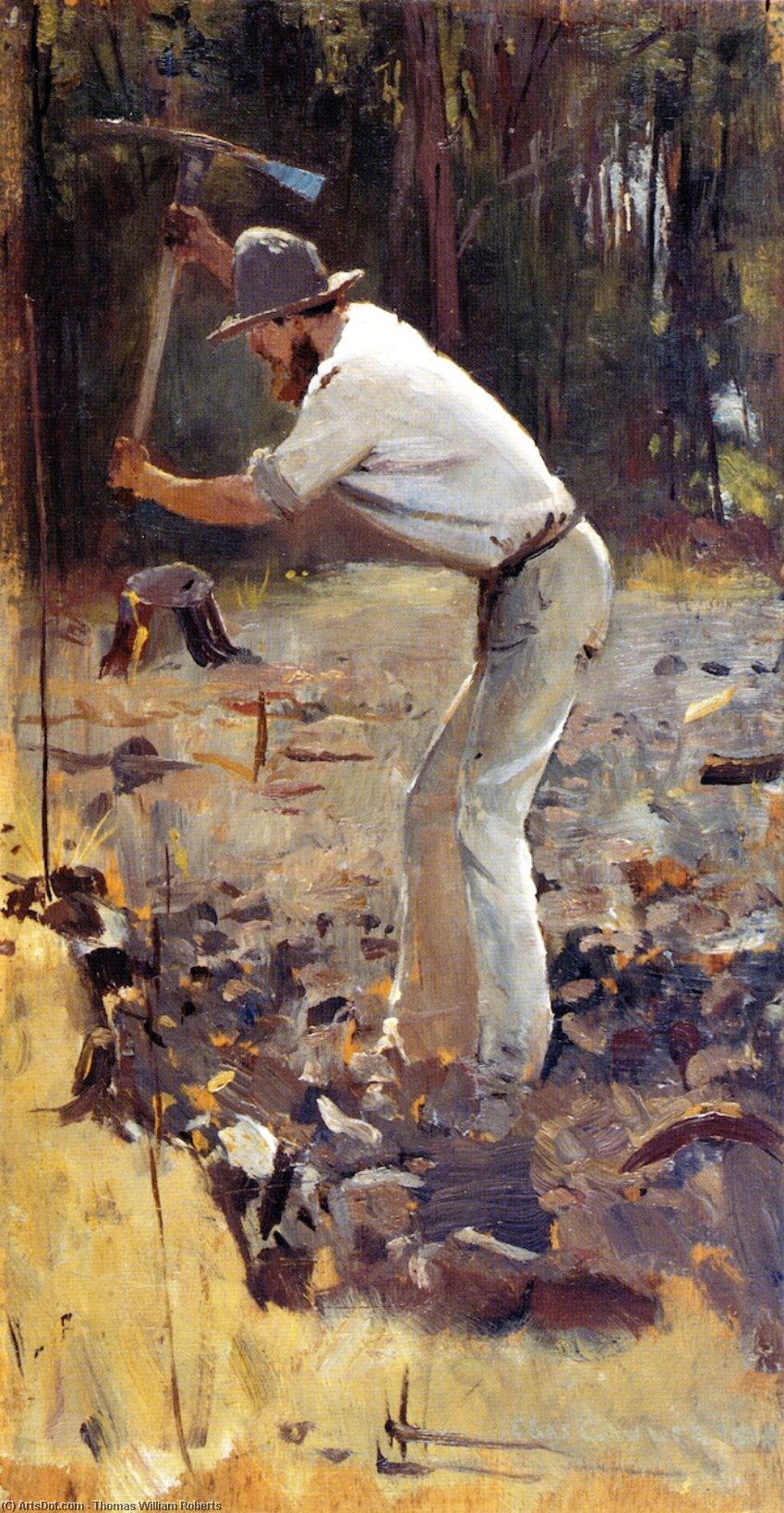Wikioo.org - The Encyclopedia of Fine Arts - Painting, Artwork by Thomas William Roberts - Turning the Soil (also known as Sketch for Charcoal Burners)