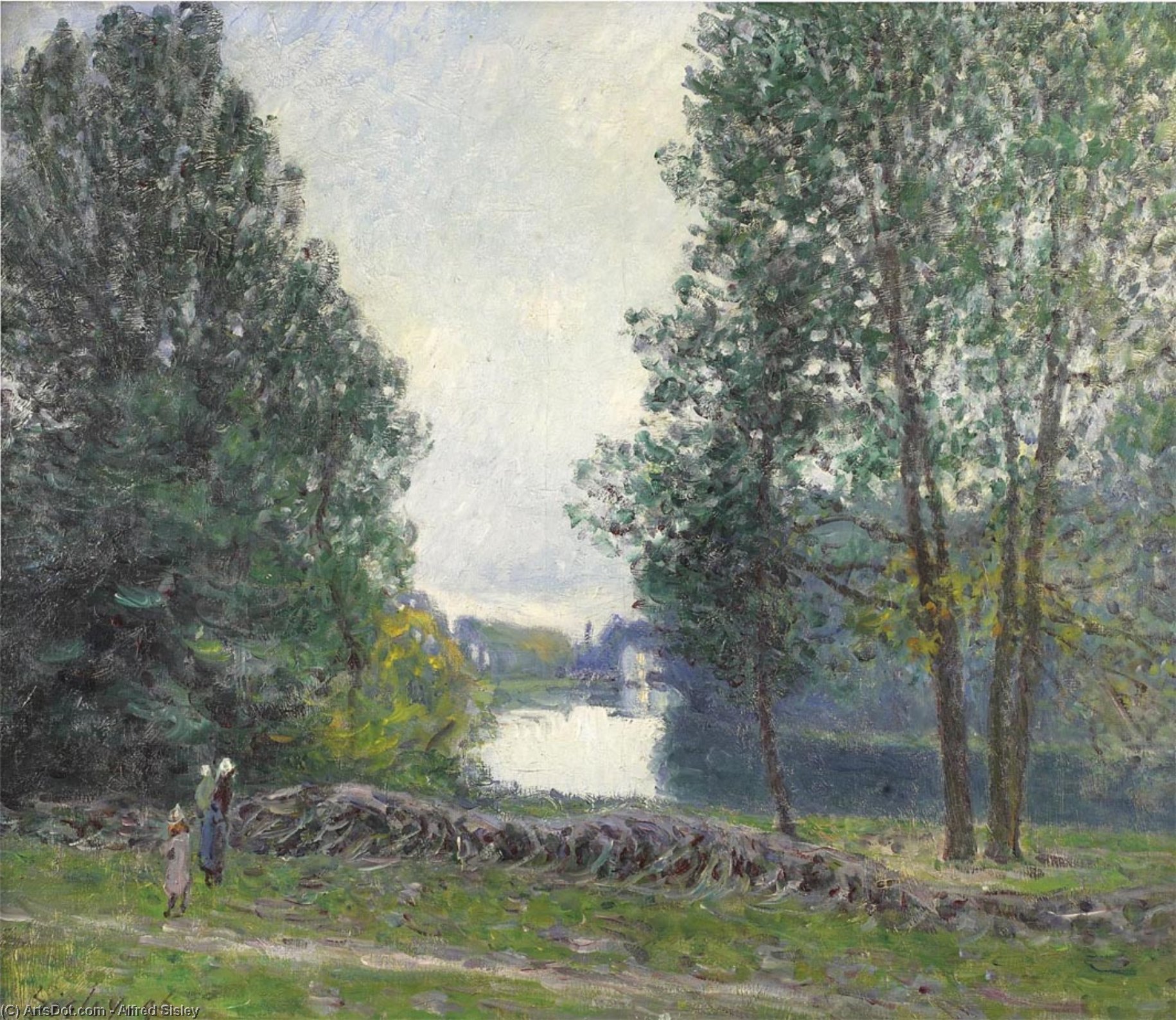 Wikioo.org – L'Encyclopédie des Beaux Arts - Peinture, Oeuvre de Alfred Sisley - Une Tour la rivière Loing , Été