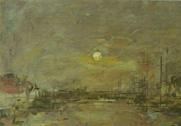 WikiOO.org - Encyclopedia of Fine Arts - Schilderen, Artwork Eugène Louis Boudin - Twilight over the Basin of Le Havre