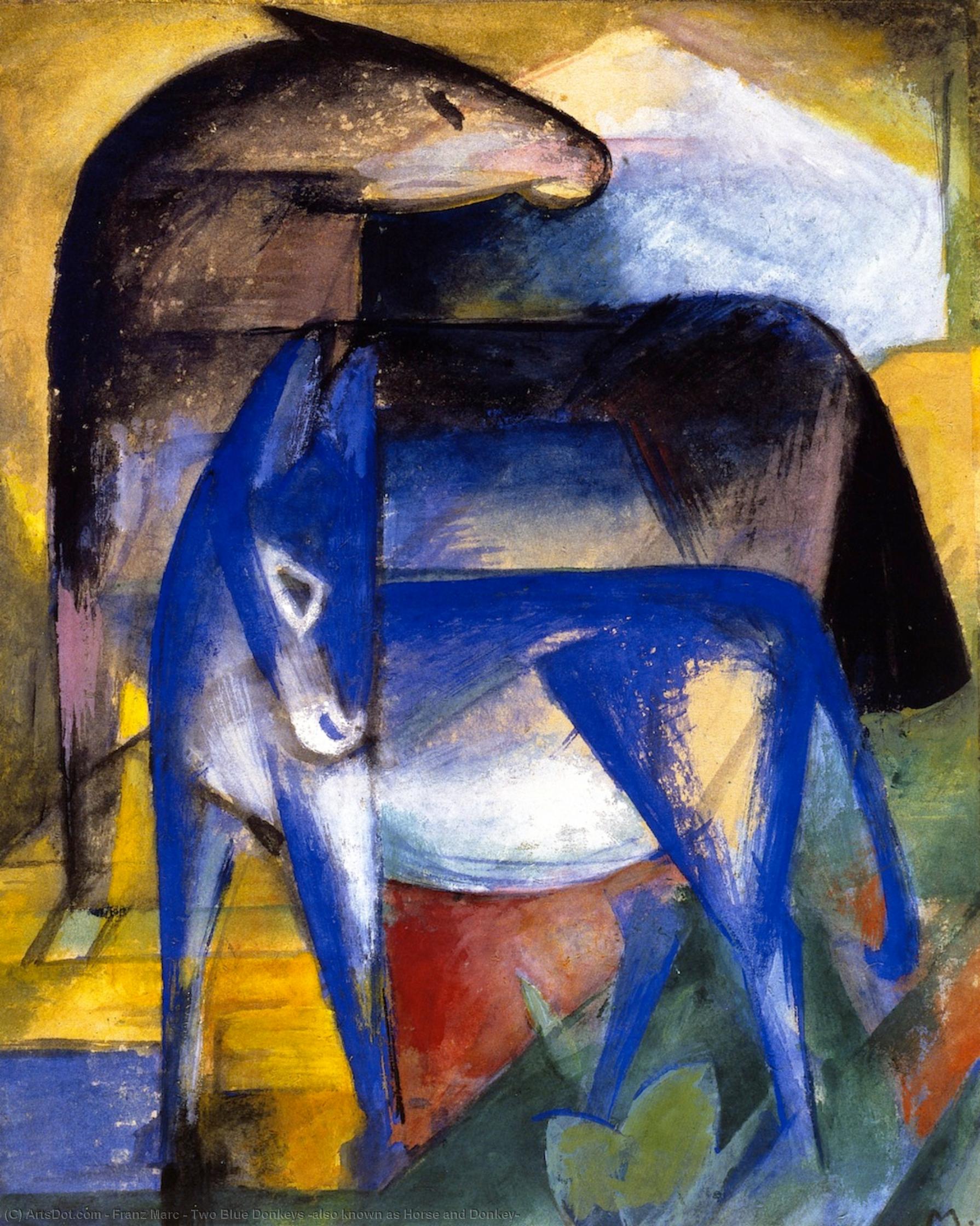 Wikioo.org - The Encyclopedia of Fine Arts - Painting, Artwork by Franz Marc - Two Blue Donkeys (also known as Horse and Donkey)