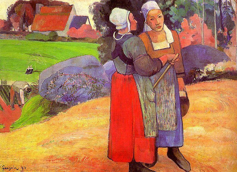 WikiOO.org – 美術百科全書 - 繪畫，作品 Paul Gauguin -  两 布雷顿  农夫  对  的   道路