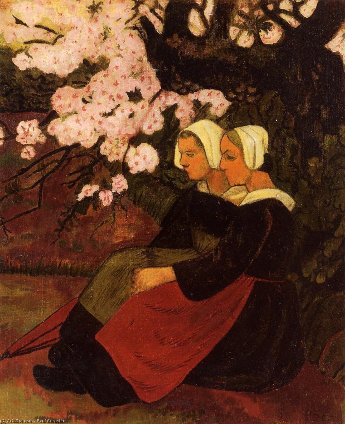 Wikioo.org - The Encyclopedia of Fine Arts - Painting, Artwork by Paul Serusier - Two Breton Women under a Flowering Apple Tree