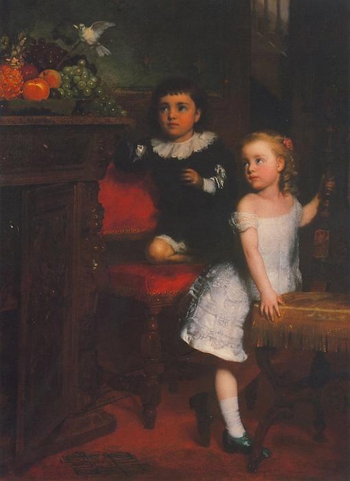 WikiOO.org - 百科事典 - 絵画、アートワーク Seymour Joseph Guy - 二つ 子供 見ている  ザー  白  鳩