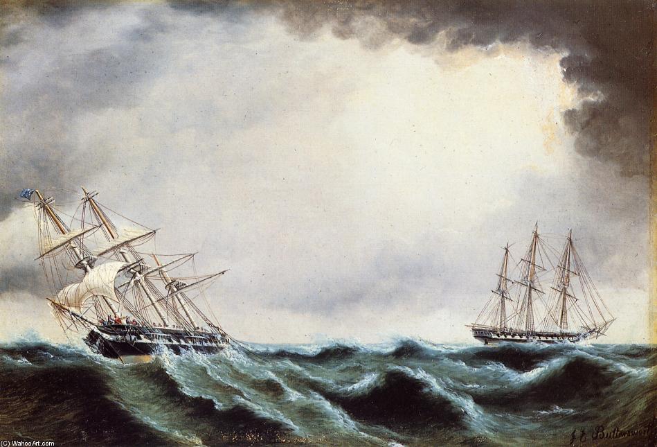 Wikioo.org - สารานุกรมวิจิตรศิลป์ - จิตรกรรม James Edward Buttersworth - Two Clipper Ships