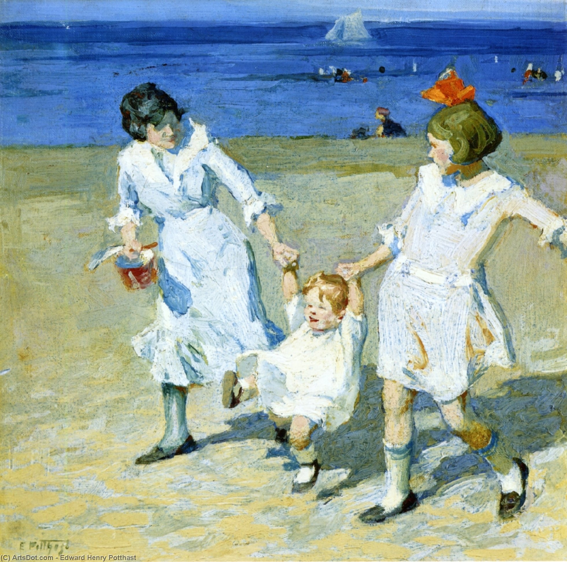 Wikioo.org - The Encyclopedia of Fine Arts - Painting, Artwork by Edward Henry Potthast - Two Females Swinging a Child