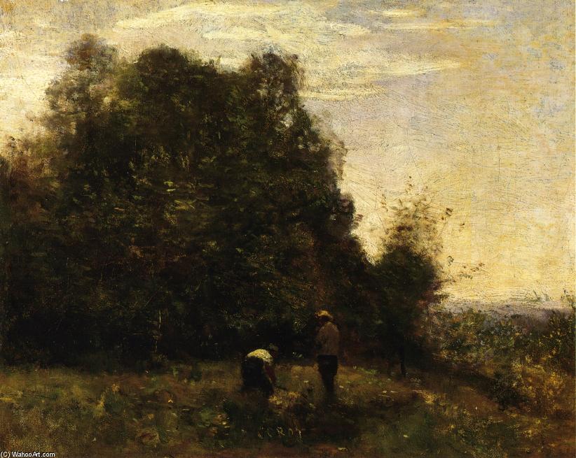 Wikioo.org - The Encyclopedia of Fine Arts - Painting, Artwork by Jean Baptiste Camille Corot - Two Figures - Working in the Fields