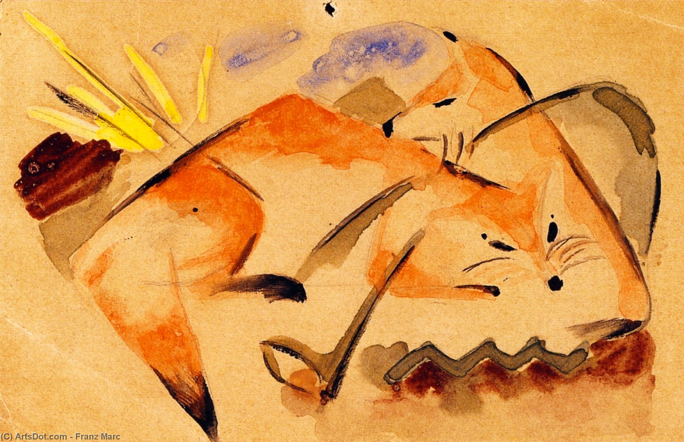 Wikioo.org - The Encyclopedia of Fine Arts - Painting, Artwork by Franz Marc - Two Foxes (also known as Foxes)