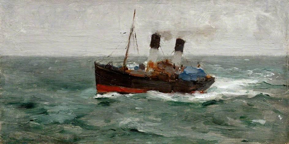 Wikioo.org - The Encyclopedia of Fine Arts - Painting, Artwork by Henry Scott Tuke - Two-Funnelled Steamer