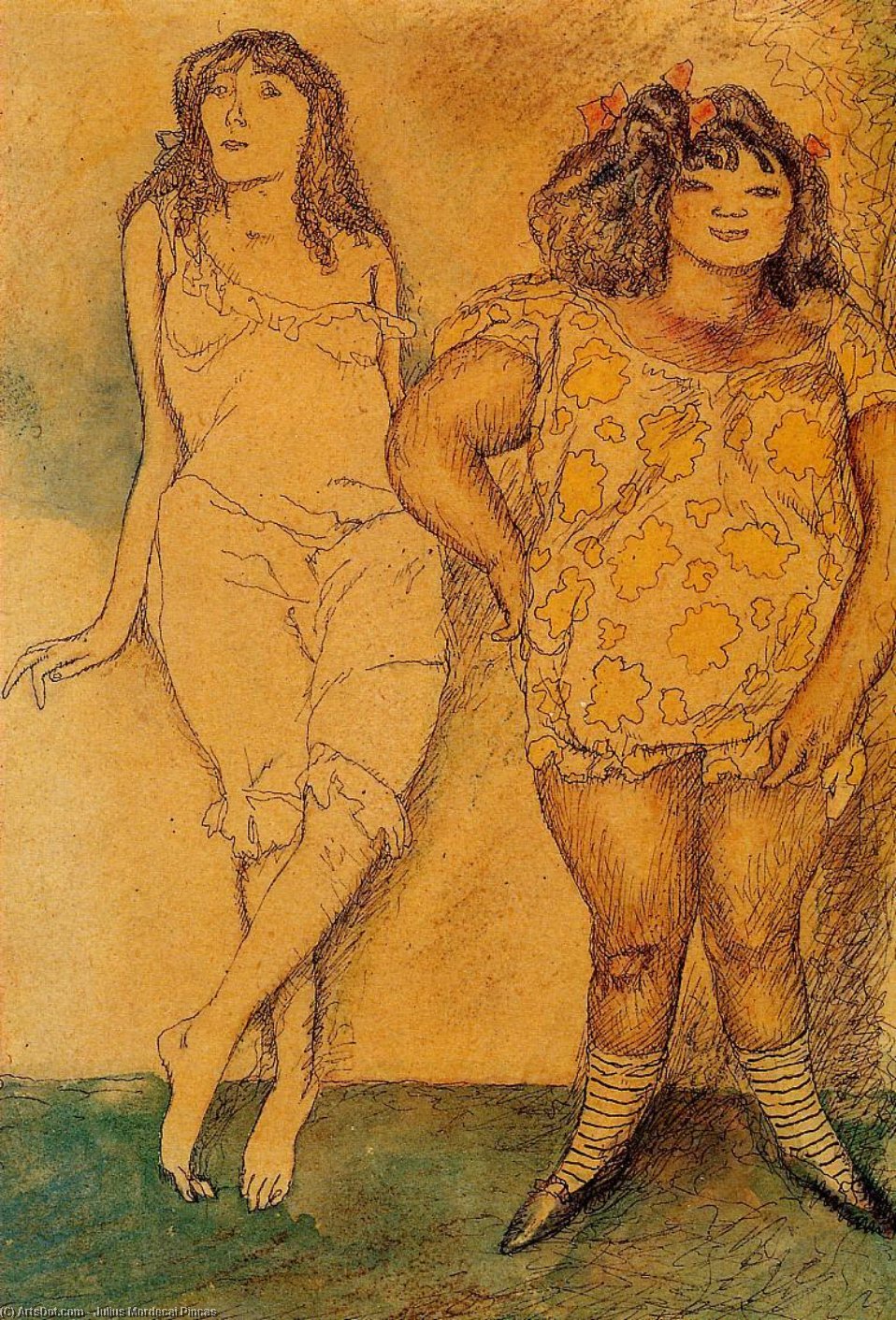 Wikoo.org - موسوعة الفنون الجميلة - اللوحة، العمل الفني Julius Mordecai Pincas - Two Girls
