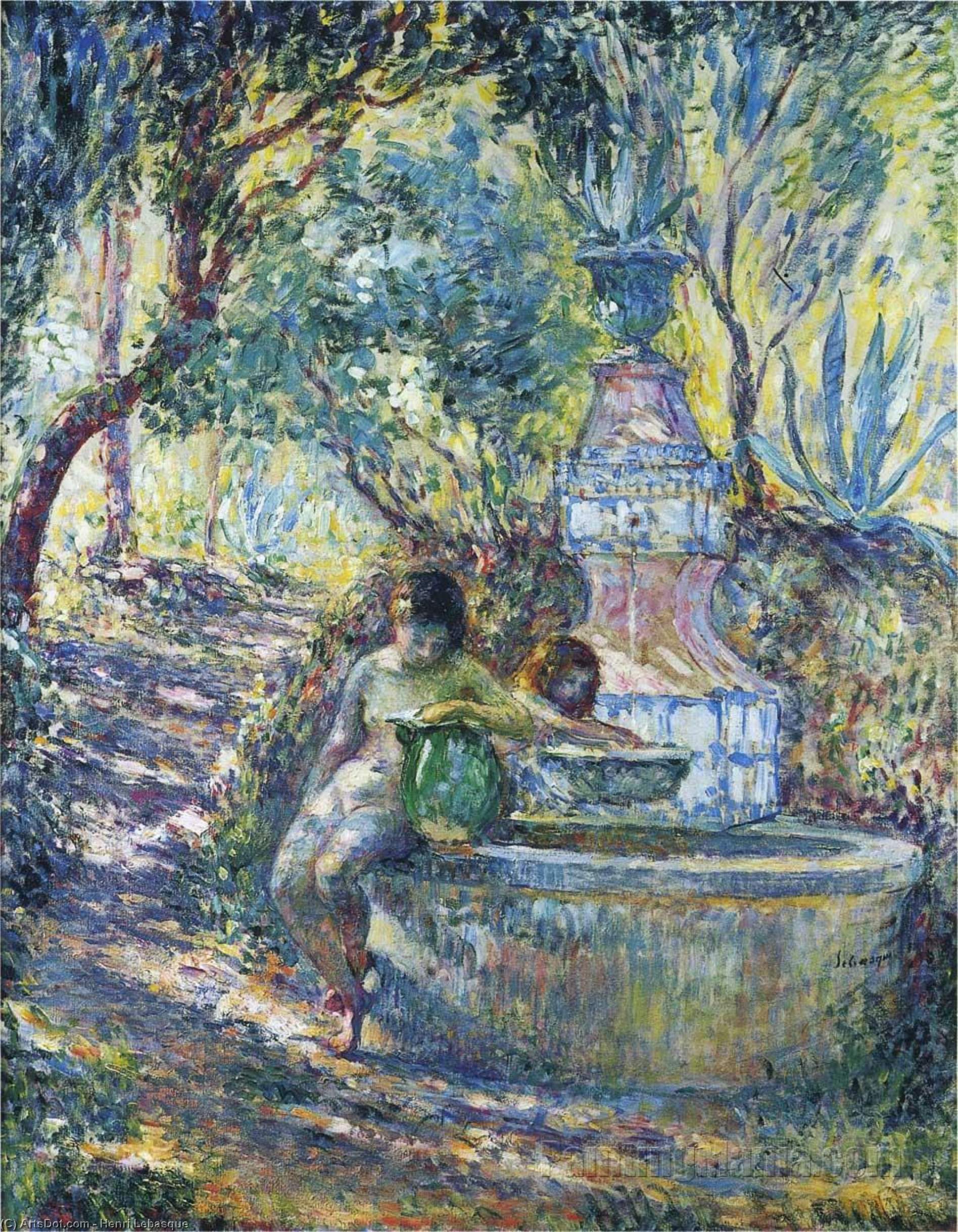 Wikioo.org - The Encyclopedia of Fine Arts - Painting, Artwork by Henri Lebasque - Two girls at a fountain in Saint Tropez