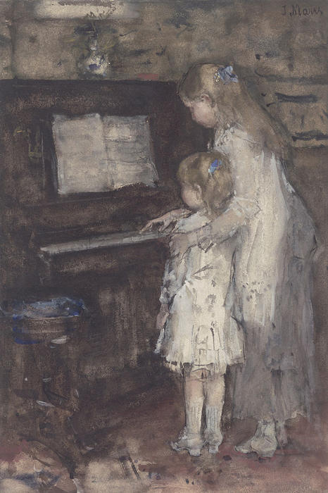 Wikioo.org – La Enciclopedia de las Bellas Artes - Pintura, Obras de arte de Jacob Henricus Maris - dos niñas , Hijas de los Artista en el piano