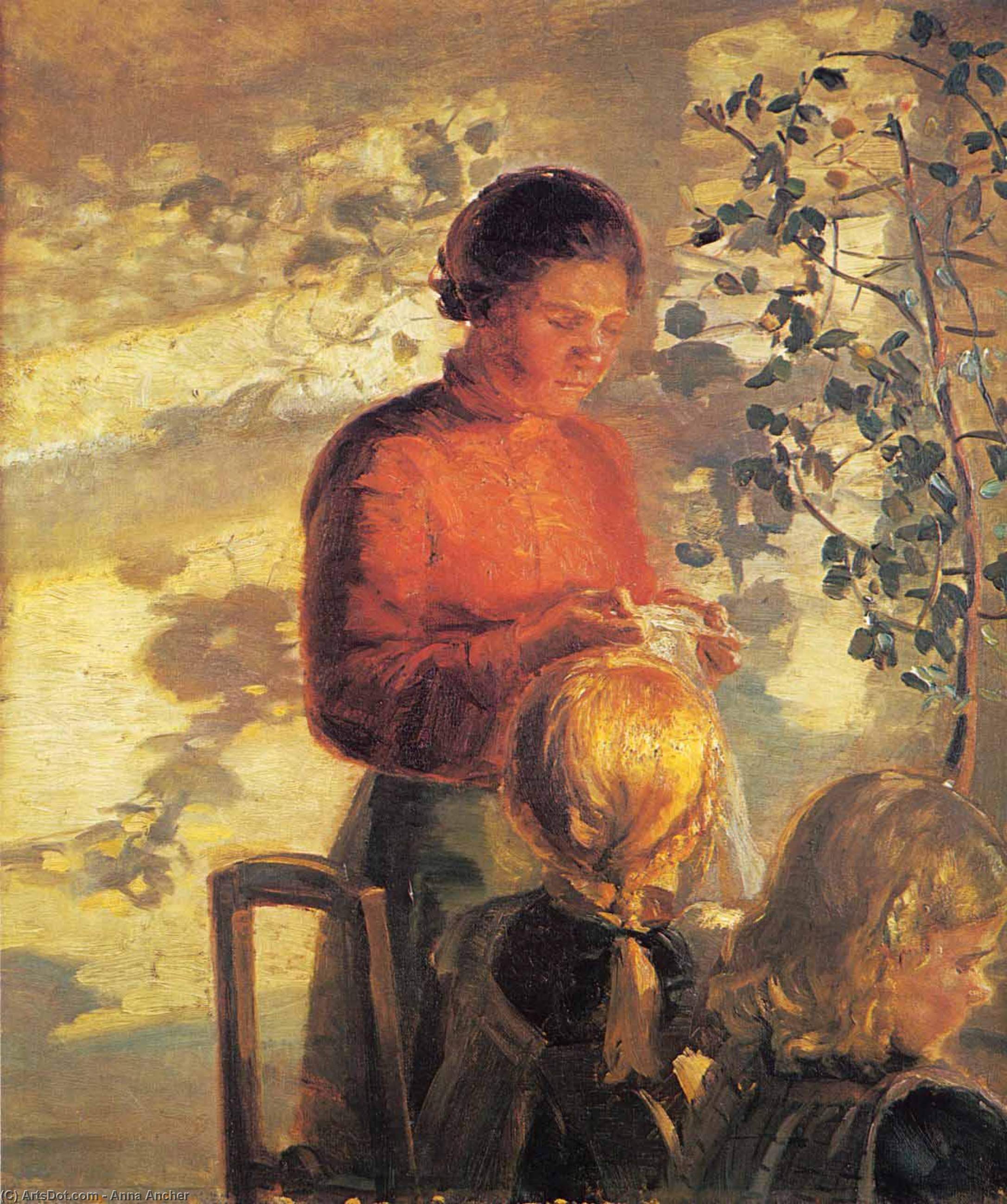 Wikioo.org – L'Enciclopedia delle Belle Arti - Pittura, Opere di Anna Kirstine Ancher - due ragazze Cucire  Lezioni