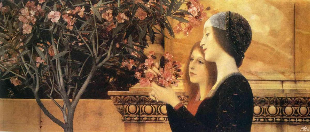 Wikioo.org – La Enciclopedia de las Bellas Artes - Pintura, Obras de arte de Gustav Klimt - dos niñas enestado  un  adelfa