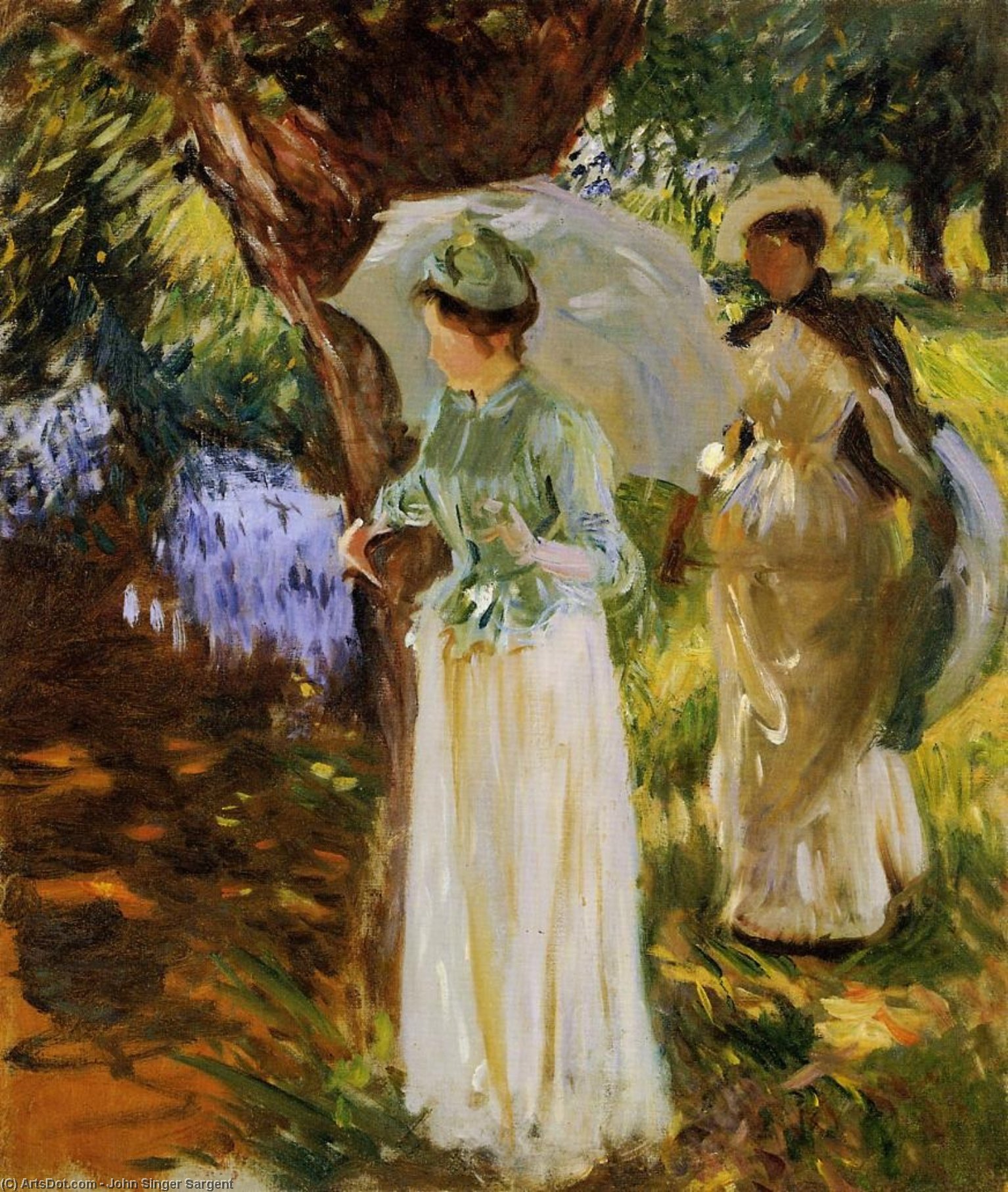Wikioo.org - The Encyclopedia of Fine Arts - Painting, Artwork by John Singer Sargent - Two Girls with Parasols at Fladbury