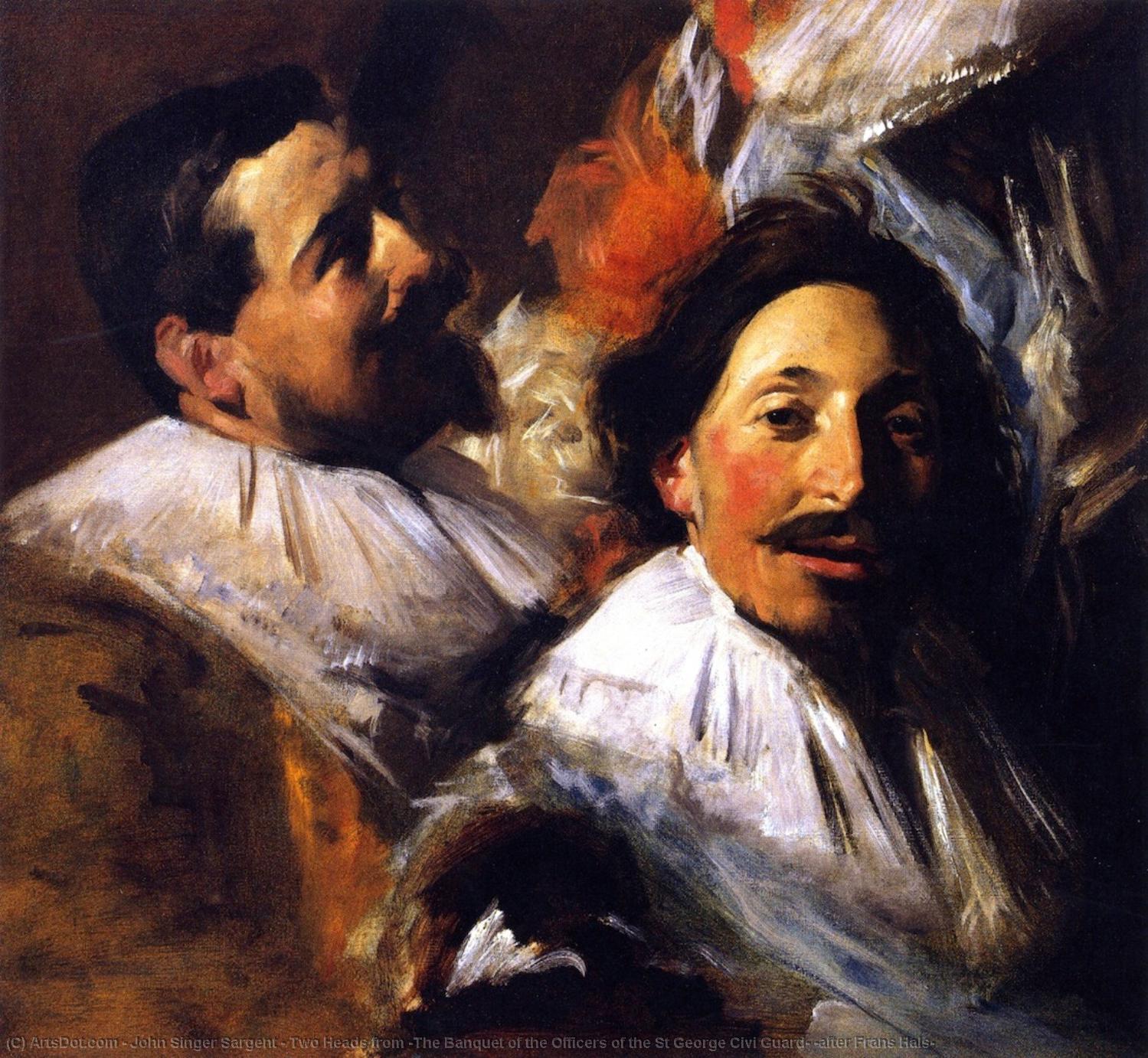 Wikioo.org - The Encyclopedia of Fine Arts - Painting, Artwork by John Singer Sargent - Two Heads from 'The Banquet of the Officers of the St George Civi Guard' (after Frans Hals)