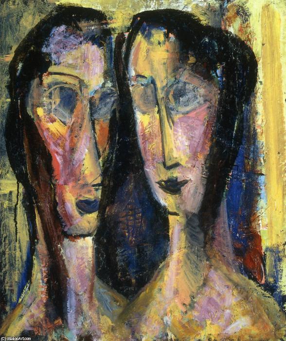 Wikioo.org - The Encyclopedia of Fine Arts - Painting, Artwork by Alfred Henry Maurer - Two Heads with Yellow Background