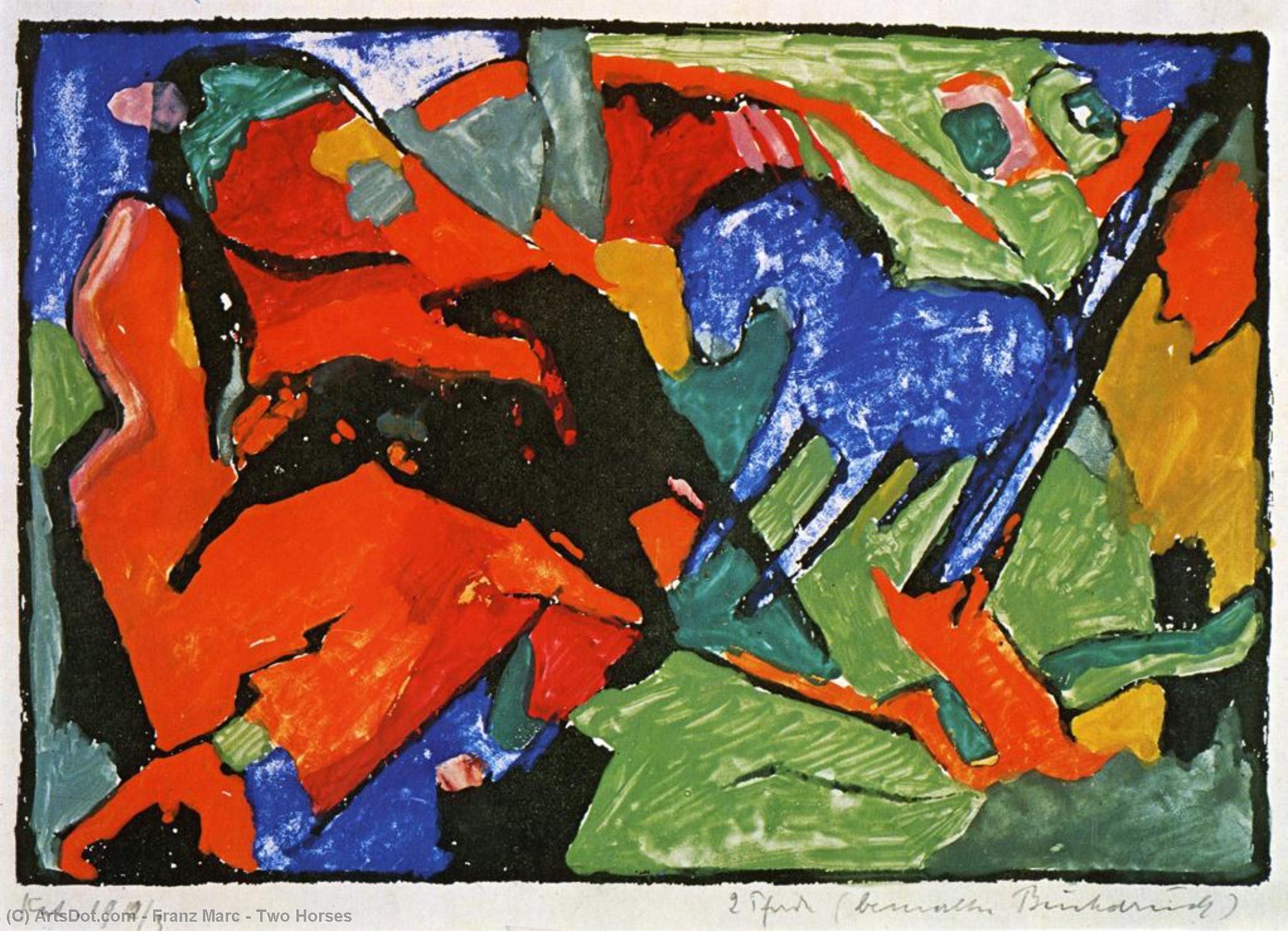 Wikioo.org - The Encyclopedia of Fine Arts - Painting, Artwork by Franz Marc - Two Horses
