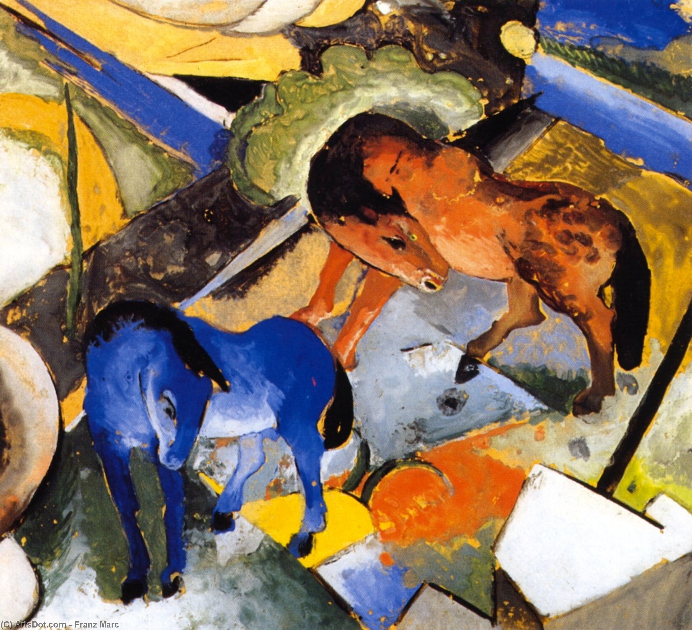 Wikioo.org - The Encyclopedia of Fine Arts - Painting, Artwork by Franz Marc - Two Horses in Landscape