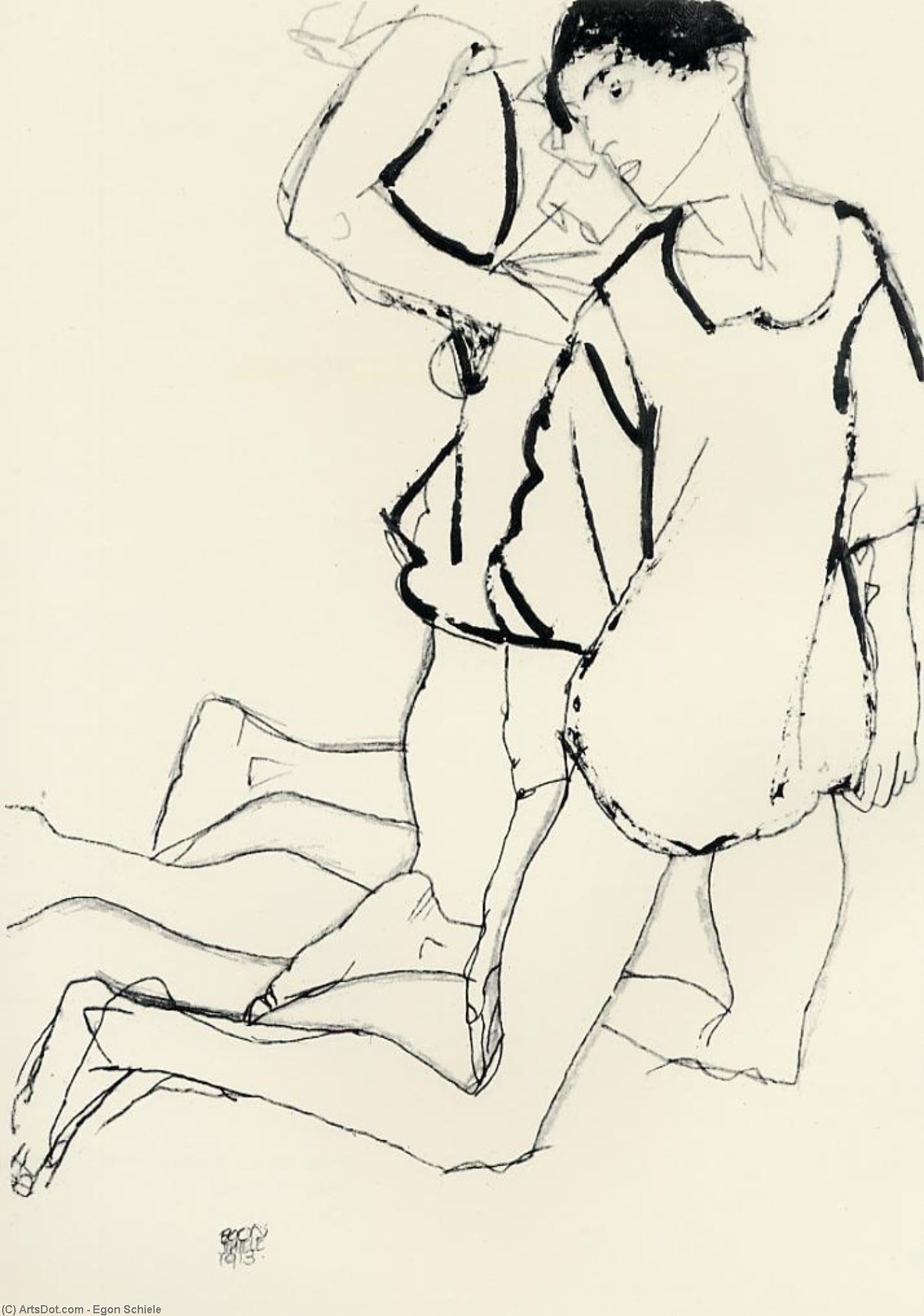 Wikioo.org - The Encyclopedia of Fine Arts - Painting, Artwork by Egon Schiele - Two Kneeling Figures (also known as Parallelogram)