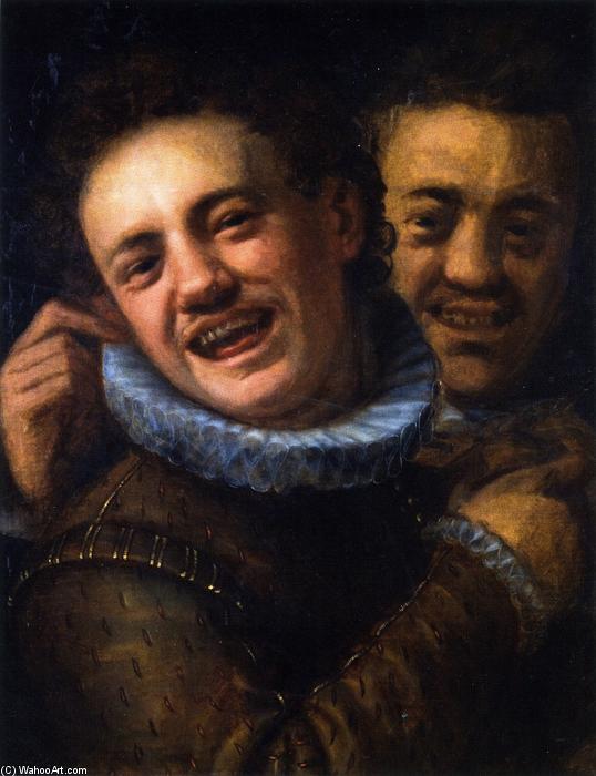 Wikioo.org - The Encyclopedia of Fine Arts - Painting, Artwork by Hans Von Aachen - Two Laughing Men (also known as Double Self-Portrait)