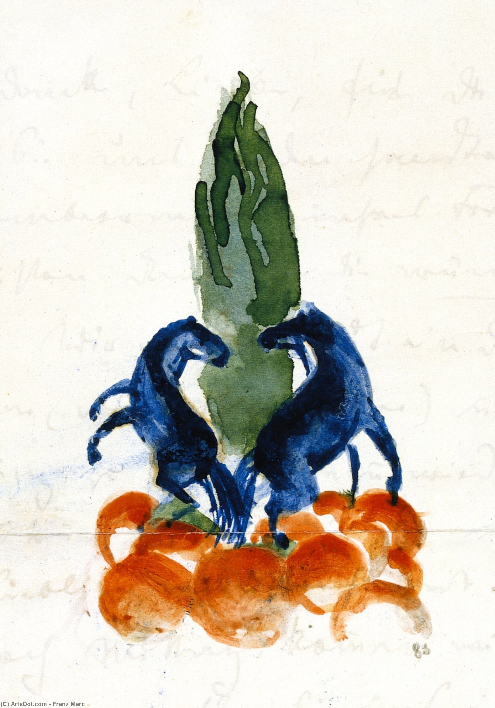 WikiOO.org - אנציקלופדיה לאמנויות יפות - ציור, יצירות אמנות Franz Marc - Two LIttle Blue Horses