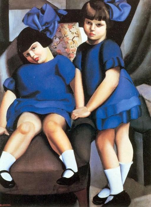 Wikoo.org - موسوعة الفنون الجميلة - اللوحة، العمل الفني Tamara De Lempicka - Two Little Girls with Ribbons