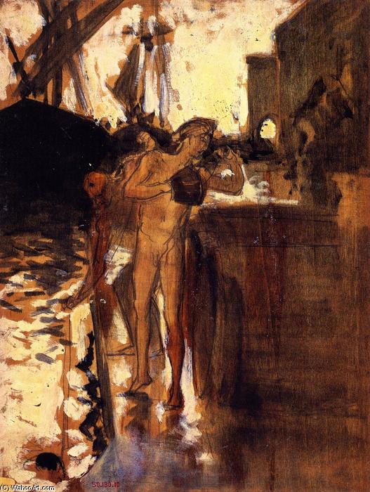 Wikioo.org – La Enciclopedia de las Bellas Artes - Pintura, Obras de arte de John Singer Sargent - dos desnuda cifras Permanente adelante un andén
