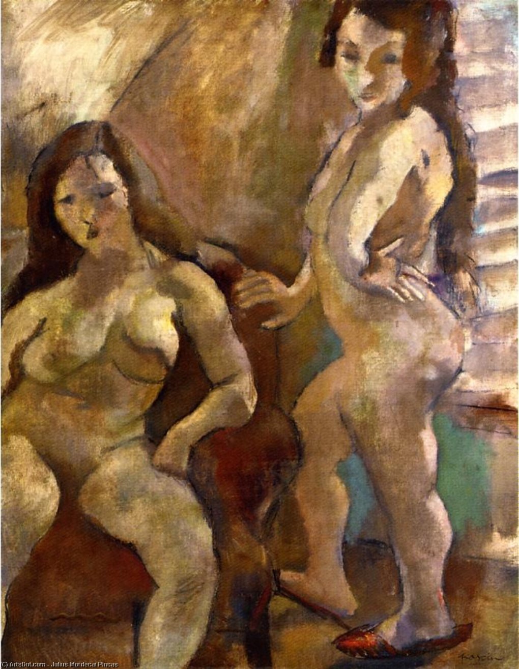 WikiOO.org - Encyclopedia of Fine Arts - Målning, konstverk Julius Mordecai Pincas - Two Nudes