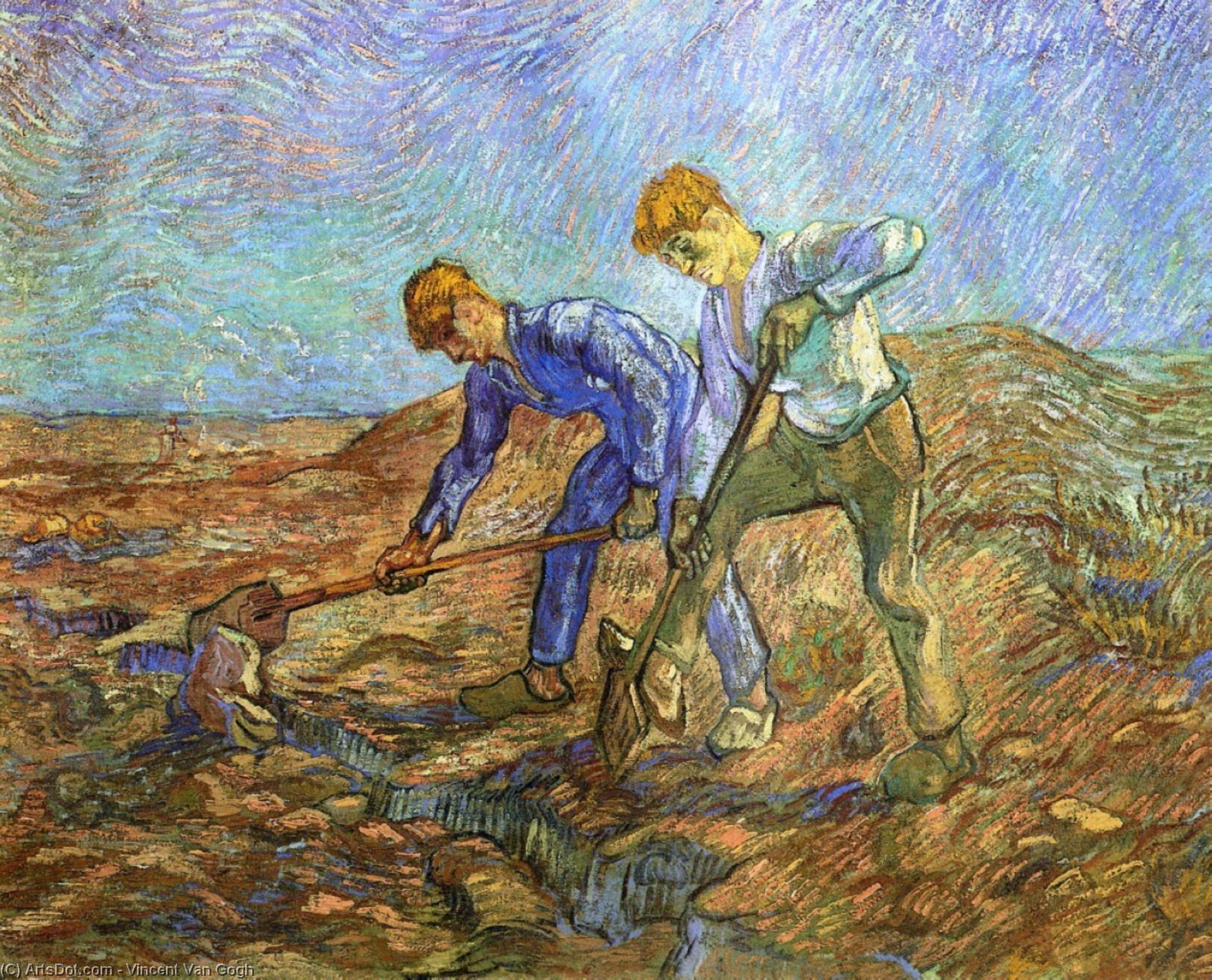 Wikioo.org - The Encyclopedia of Fine Arts - Painting, Artwork by Vincent Van Gogh - Two Peasants Diging (after Millet)