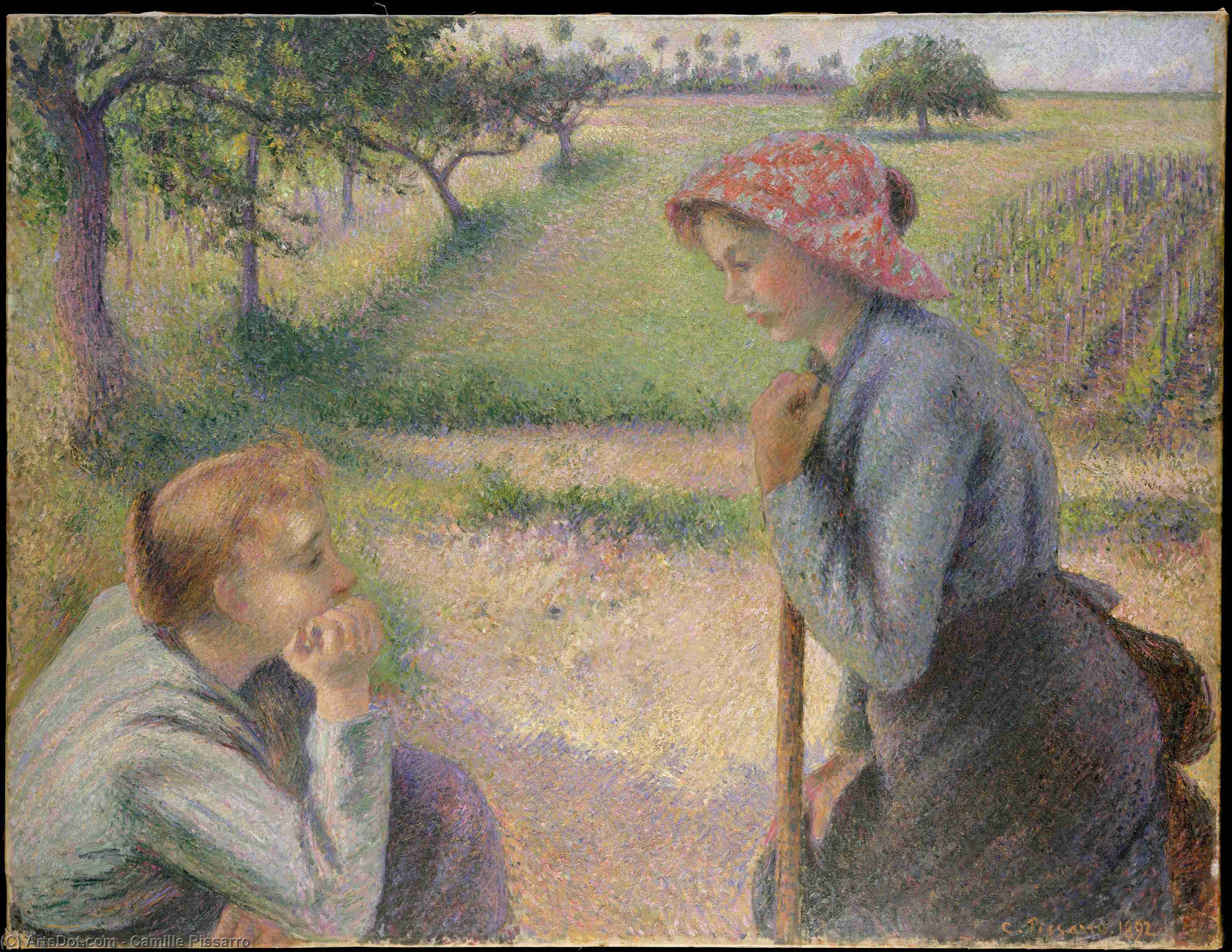Wikioo.org - The Encyclopedia of Fine Arts - Painting, Artwork by Camille Pissarro - Two Peasant Woman Chatting