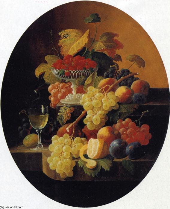 Wikioo.org - The Encyclopedia of Fine Arts - Painting, Artwork by Severin Roesen - Two Tiers of Fruit with a Compote of Strawberries